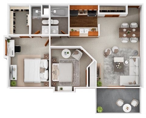 Floor plan for 2 beds, 2 baths, 924 sqft